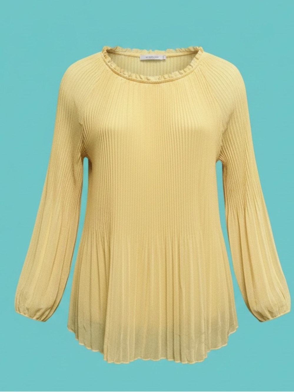 Nygard Yellow Pleated Blouse Lined Long Sleeve Size M